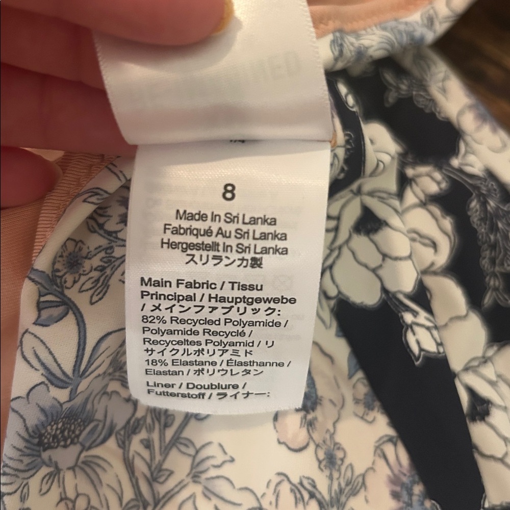 J. Crew Navy and White Floral One-Shoulder Women’s One-Piece - Picture 3 of 3